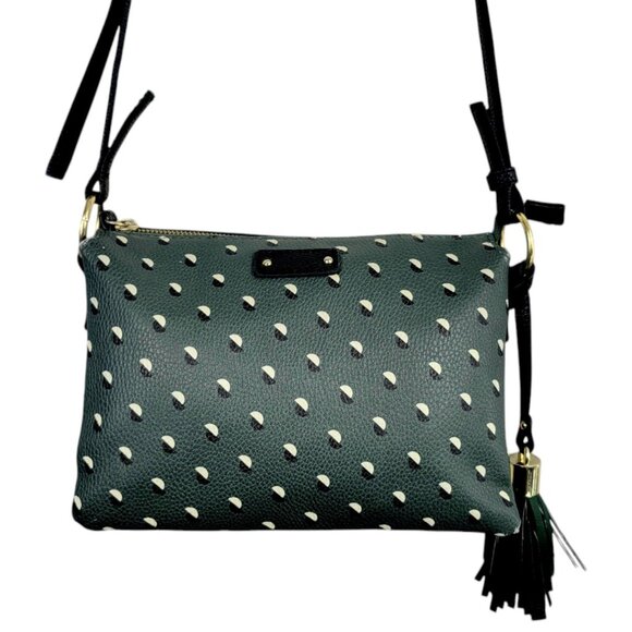 Olive Green Crossbody Bag Black-Cream Color Block -Triple Pockets-Stylish Tassle - Picture 6 of 12